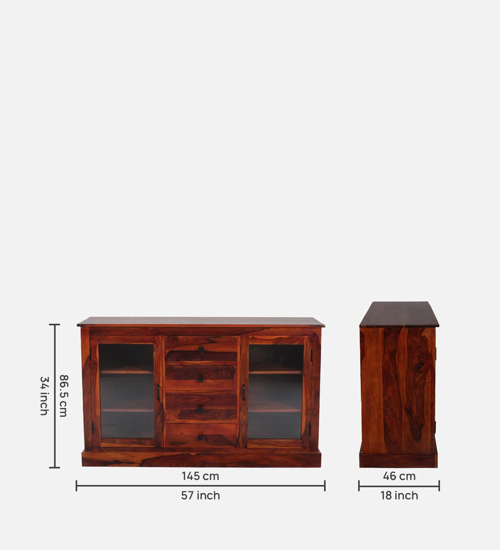 Elegant Handcrafted Sheesham Wood Crockery Display Cabinet - Image 3
