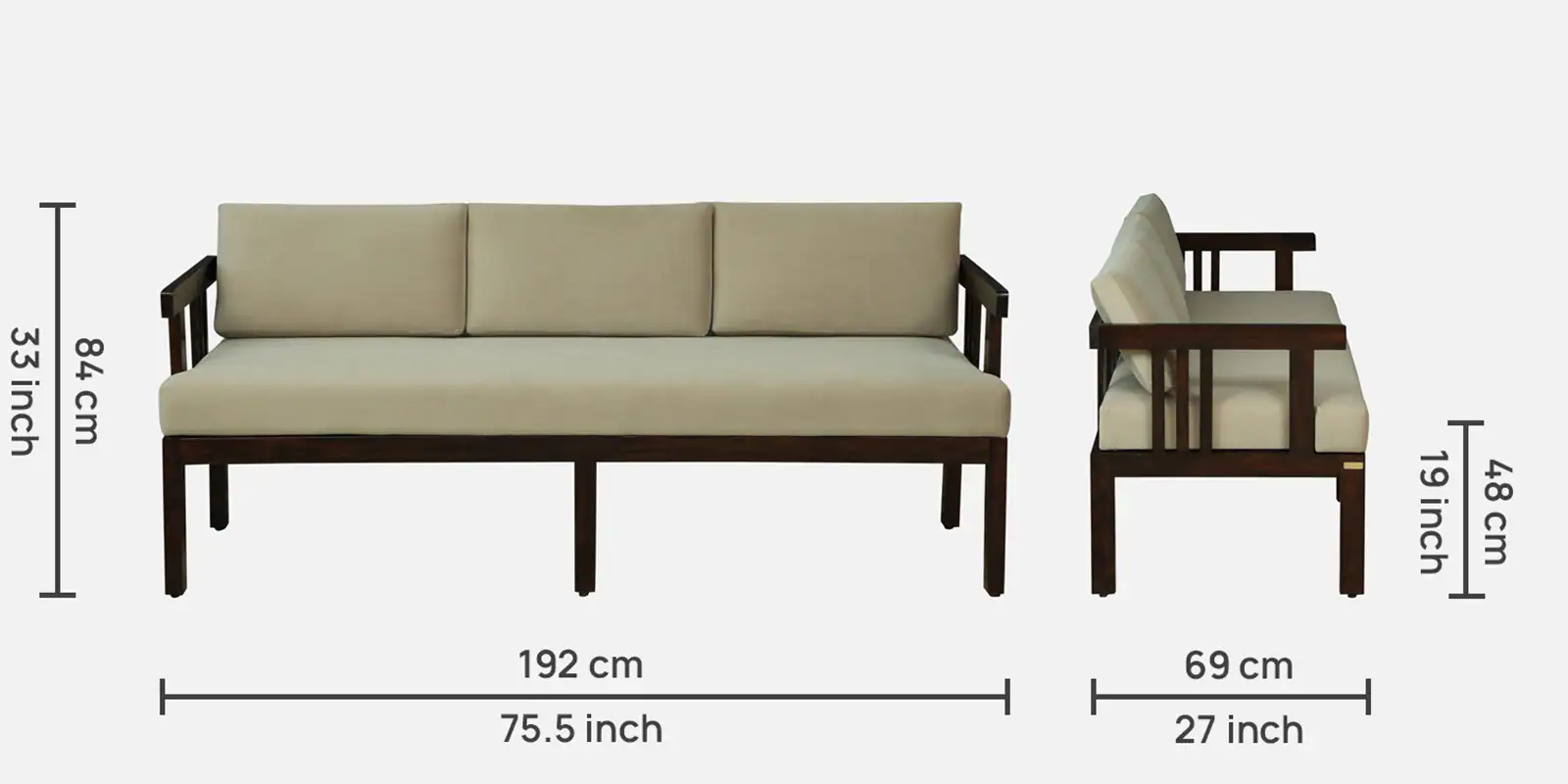 Royal Solid Sheesham Wood Traditional Style 3 Seater Sofa Set - Image 5